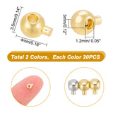 40Pcs 2 Colors Brass Crimp Beads, Round, Platinum & Golden, 4x3.5x3mm, Hole: 1.2mm, 20pcs/color