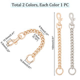 2Pcs 2 Colors Iron Bag Curb Chains, Bag Strap Extender, with Alloy Swivel Eye Bolt Snap Hook & Jump Ring, Platinum & Golden, 15cm, 1pc/color