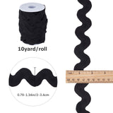10 Yards Polyester Wavy Fringe Trim Ribbon, Wave Bending Lace Trim, for Clothes Sewing and Art Craft Decoration, Black, 3/4~1-3/8 inch(20~34mm)