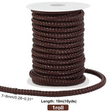 10M Round Braided PU Leather Cord, for Necklace & Bracelet Making Accessories, Coffee, 7~8mm, about 10.94 Yards(10m)/Roll