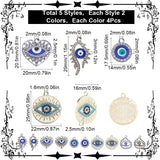 40Pcs 10 Styles Alloy Crystal Rhinestone Pendants, with Enamel Evil Eye, Heart & Flat Round Charms, Mixed Color, 17.5~29x14~22x2~2.5mm, Hole: 1.6~2mm, 4pcs/style