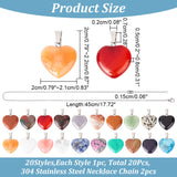 DIY Necklace Making Kit, Including Natural & Synthetic Mixed Gemstone Heart Pendants, 304 Stainless Steel Cable Chains Necklace Making, 22Pcs/box