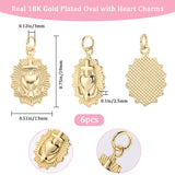 6Pcs Brass Pendants, with Jump Rings, Cadmium Free & Lead Free, Long-Lasting Plated, Oval with Heart, Real 18K Gold Plated, 19x13x2.5mm, Hole: 3mm