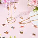 32Pcs 8 Colors Glass connector Charms, with Light Gold Plated Alloy Findings, Flat Round with Elephant, Mixed Color, 13.5x19.5x5.5mm, Hole: 1.6mm, 4pcs/color