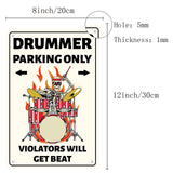 Iron Sign Posters, for Home Wall Decoration, Rectangle with Word Drummer Parking Only, Skull Pattern, 300x200x0.5mm