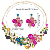 Colorful Rhinestone Flower of Life Pendant Necklace & Dangle Stud Earrings, Alloy Jewelry Set for Women, Light Gold, Necklace: 18.5 inch(47.2cm), Earring: 44mm, Pin: 0.9mm