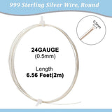 1Pc 999 Sterling Silver Wire, Round, with 2Pcs Suede Fabric Square Silver Polishing Cloth, Silver, 24 Gauge, 0.5mm, about 6.56 Feet(2m)/pc