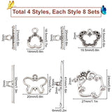 32Sets 4 Style Tibetan Style Alloy Toggle Clasps, Cadmium Free & Lead Free, Mixed Shapes, Antique Silver, 16.5~24x14~27mm, 8sets/style