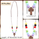 Wood Cross with Acrylic Beaded Pendant Necklaces for Women, Colorful, 18.50~31.89 inch(47~81cm)