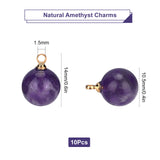 Natural Amethyst Charms, with Golden Brass Loops, Round, 14x10.5mm, Hole: 1.5mm, 10pcs/box