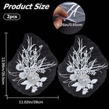 3D Flower Polyester Embroidery Sew on Flower Appliques, with Paillettes & Acrylic Rhinestones, Sewing Craft Decoration for Wedding Dress, Cheongsam, White, 350~400x270~290x6.5mm
