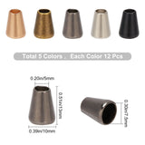 60Pcs 5 Colors Zinc Alloy Cord Ends, End Caps, Cone, Mixed Color, 13x10mm, Hole: 5mm, Inner Diameter: 7.5mm, 12Pcs/color