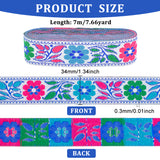 Ethnic Style Embroidery Polyester Ribbons, Jacquard Ribbon, Garment Accessories, Colorful, Flower Pattern, 1-3/8 inch(34mm), about 7.66 Yards(7m)/Roll