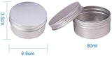 80ml Round Aluminium Tin Cans, Aluminium Jar, Storage Containers for Cosmetic, Candles, Candies, with Screw Top Lid, Platinum, 6.8x3.5cm