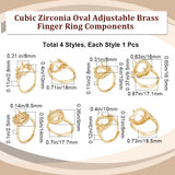 4Pcs 4 Style Brass Cubic Zirconia Adjustable Ring Components, 4 Claw Prong Ring Settings, Oval, Long-Lasting Plated, Cadmium Free & Lead Free, Golden, Inner Diameter: 17.1~18.5mm, Tray: Tray: 10~16.5x8~16mm, 1Pcs/style