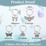 Halloween Alloy Enamel Shoe Charms, with Alloy Spring Gate Rings, Butterfly/Skull & Moth, Antique Silver & Platinum, 47~57mm, 5 style, 2pcs/style, 10pcs/set