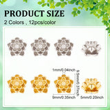 24Pcs 2 Colors Brass Beads, Lotus, Platinum & Golden, 9.5x9x2mm, Hole: 1mm, 12pcs/color