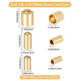 90Pcs 3 Style Brass Cord Ends, End Caps, Column, Long-Lasting Plated, Golden, 4~5x2~4mm, Inner Diameter: 1.2~3mm, 30Pcs/style