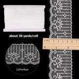 Polyester Lace Trim, Single Wavy Eded Lace Ribbon, Flower Pattern, White, 2 inch(50mm), about 30 yards/card