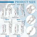 8Pcs 4 Styles Rack Plating Brass Clear Cubic Zirconia Watch Band Clasps, Cadmium Free & Lead Free, Long-Lasting Plated, Leaf & Bowknot, Platinum, 32~34x5.5~8x4mm, Hole: 3~4mm, 2pcs/style