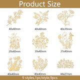 Nickel Decoration Stickers, Metal Resin Filler, Epoxy Resin & UV Resin Craft Filling Material, Flower, 40x40mm, 9 style, 1pc/style, 9pcs/set