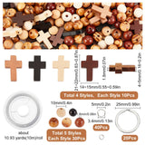 Cross Keychain Making Kit, Including Wood Cross Pendants & Round Beads, Alloy Split Key Rings, Brass Jump Rings, Elastic Thread, Mixed Color, 250Pcs/box