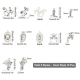 50Pcs 5 Style Tibetan Style Alloy Pendants, Lead Free and Cadmium Free, Mixed Shapes, Antique Silver, 10pcs/style