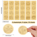 30 Sheets 6 Style Self Adhesive Gold Foil Embossed Stickers, Medal Decoration Sticker, Mixed Shape, Mixed Patterns, 5~22x5~6x0.05cm, 5 sheet/style