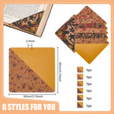 6Pcs 6 Styles Cork Bookmarks, PU Leather Embroidery Bookmark, Corner Page Marker, Square, Flower, 9.5x9.5x0.25cm, 1pc/style