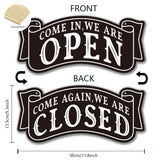 Natural Wood Business Open Closed Double-Sided Hanging Signs, with Jute Twine, Word, 135x300x5mm, Hole: 5mm