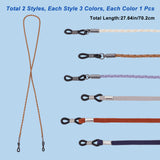 6Pcs 6 Style PU Leather & Velvet EyeGlass Necklace Straps, with 301 Stainless Steel & Rubber Findings, and Acylic Beads, Mixed Color, 27.64 inch(70.2cm), 27.56 inch(70cm), 1Pc/style
