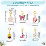 Alloy Enamel Bee & Flower & Butterfly Charm Locking Stitch Markers, Zinc Alloy Lobster Claw Clasps Locking Stitch Marker, Mixed Color, 3.5~3.8cm, 12pcs/set