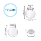 Glass Empty Wishing Bottle Pendants, with Silver Tone Brass Covers, DIY Vials for Pendant Decorations, Round, Clear, 2.5x3.1cm, Hole: 2mm