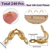 240Pcs 304 Stainless Steel Bead Tips, Calotte Ends, Clamshell Knot Cover, Real 18K Gold Plated, 8x4mm, Hole: 1.2mm, Inner Diameter: 3mm