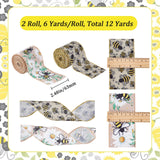 2 Rolls 2 Patterns Insect Theme Polyester Ribbon, for Scene Decoration, Gift Wrapping, Ladybug/Bees Pattern, Yellow, Bees Pattern, 2-1/2 inch(63mm), about 6 yards/roll, 1 roll/pattern
