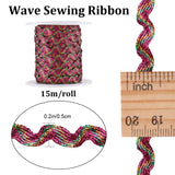 1Pc Sparkle Wavy Polyester Ribbons, with 1Pc Plastic Empty Spools, Fuchsia, 1/4 inch(5mm), about 16.40~18.59 Yards(15~17m)/Roll