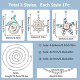 DIY Ocean Theme Snap Necklace Making Kit, Including Helm & Starfish & Fishtail Alloy Hang Snap Base Big Pendants, 304 Stainless Steel Cable Chains Necklaces, Mixed Color, 6Pcs/box