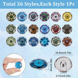 3 Sets 3 Style Alloy Jewelry Snap Buttons, with Glass Cabochons, Half Round with Flower Pattern, Mixed Color, 18.5x9mm, Knob: 5.7mm, 12pcs/set, 1 set/style