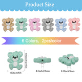 12Pcs 6 Colors Food Grade Eco-Friendly Silicone Beads, Chewing Beads For Teethers, DIY Nursing Necklaces Making, Bear, Mixed Color, 27x24x9mm, Hole: 2.3mm, 2pcs/color