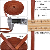 5M Flat Cowhide Leather Cord, Jewelry DIY Making Material, Coconut Brown, 8x1mm, about 5.47 Yards(5m)/Bundle