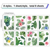 8 Sheets 8 Styles PVC Waterproof Wall Stickers, Self-Adhesive Decals, for Window or Stairway Home Decoration, Leaf, 200x145mm, 1 sheet/style
