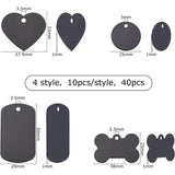 Pet Aluminium Pendants, Stamping Blank Tag, Bone, Flat Round, Rectangle and Heart, Black, 25x38x1mm, Hole: 2.5mm, 40pcs/box