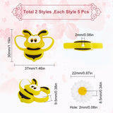 10Pcs 2 Style Food Grade Eco-Friendly Silicone Beads, Bee & Daisy, Mixed Color, 22~30x22~37x8.5~9.5mm, Hole: 2mm, 5pcs/style