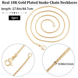 6Pcs Brass Snake Chain Necklaces Set for Men Women, Real 18K Gold Plated, 17.6 inch(44.7cm)