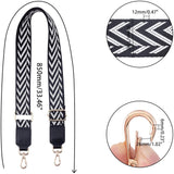 Adjustable Cotton Bag Handles, with Alloy Swivel Clasps, for Bag Straps Replacement Accessories, Stripe Pattern, Champagne Yellow, Gold, Black, 850x50x12mm, Alloy Swivel Clasps: 50x26x6mm