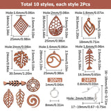 DIY Hollow Out Dangle Earring Making Kit, Including Leaf & Ring & Teardrop & Fish Bone Natural Walnut Wood Pendants, Brass Earring Hooks, Camel, 74Pcs/box