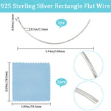 1Pc 925 Sterling Silver Rectangle Flat Wire, with 2Pcs Suede Fabric Square Silver Polishing Cloth, for Rings Bangles Jewelry Maknig, 100x2.5x1mm