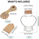 DIY Heart Shape Transparent Glass Bottles Kits, Wishing Bottles, with Cork Stoppe, with Jute Twine, 2-Ply and Paper Price Tags, Hang Tags, Clear, 73x60mm