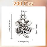 200PCS Tibetan Style Alloy Clover Charms, Cadmium Free & Lead Free, Antique Silver, 15.5x10x2mm, Hole: 1.5mm