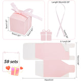 Square Fold Paper Candy Boxes, with Ribbon, for Wedding & Bakery & Baby Shower Gift Packaging, Pearl Pink, Finished Product: 5x5x5cm